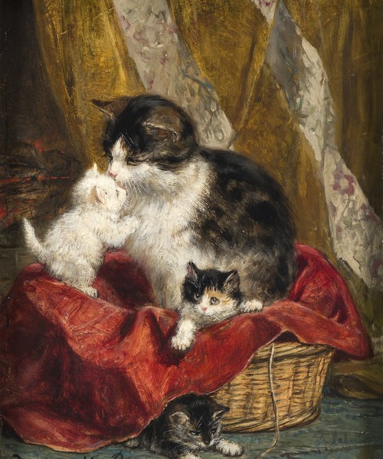 Henriette Ronner-Knip - Een kat met drie jongen - 1870-1909