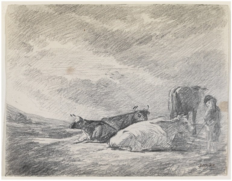 tekening van John Constable, Cows and Herdboy, after Aelbert Cuyp