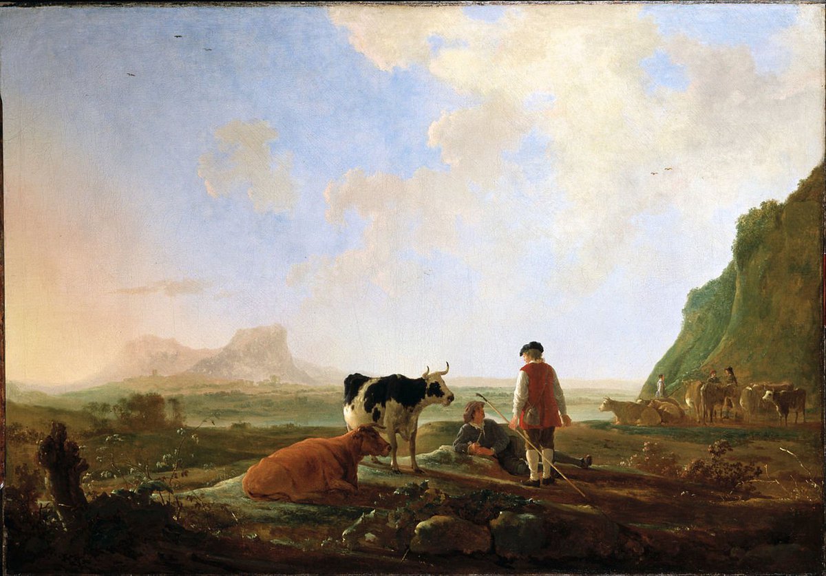 Schilderij herdsmen with cows gemaakt door de schilder Aelbert Cuyp