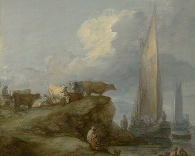 Thomas Gainsborough - Kustgezicht met schepen en koeien - 1781