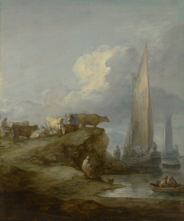 Thomas Gainsborough - Kustgezicht met schepen en koeien - 1781