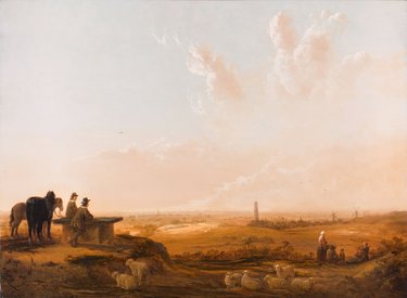 Gezicht op Rhenen, met ruiters op de voorgrond