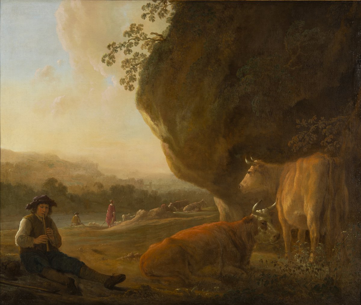 Aelbert Cuyp - Landschap met fluitspelende herder en vee - ca. 1645