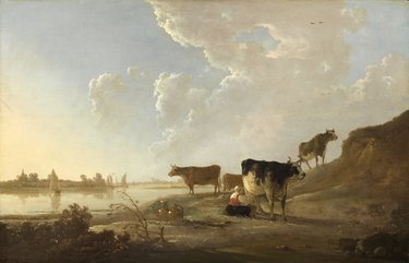 Aelbert Cuyp, Rivierlandschap met melkende vrouw