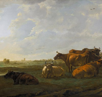 Landschap met zes koeien bij Dordrecht, geschilderd door Aelbert Cuyp. Dit schilderij is nu te zien in het Dordrechts Museum.