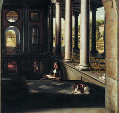 Samuel van Hoogstraten - Perspectiefstuk met een lezende jongeman in een renaissancepaleis - 1662-1667