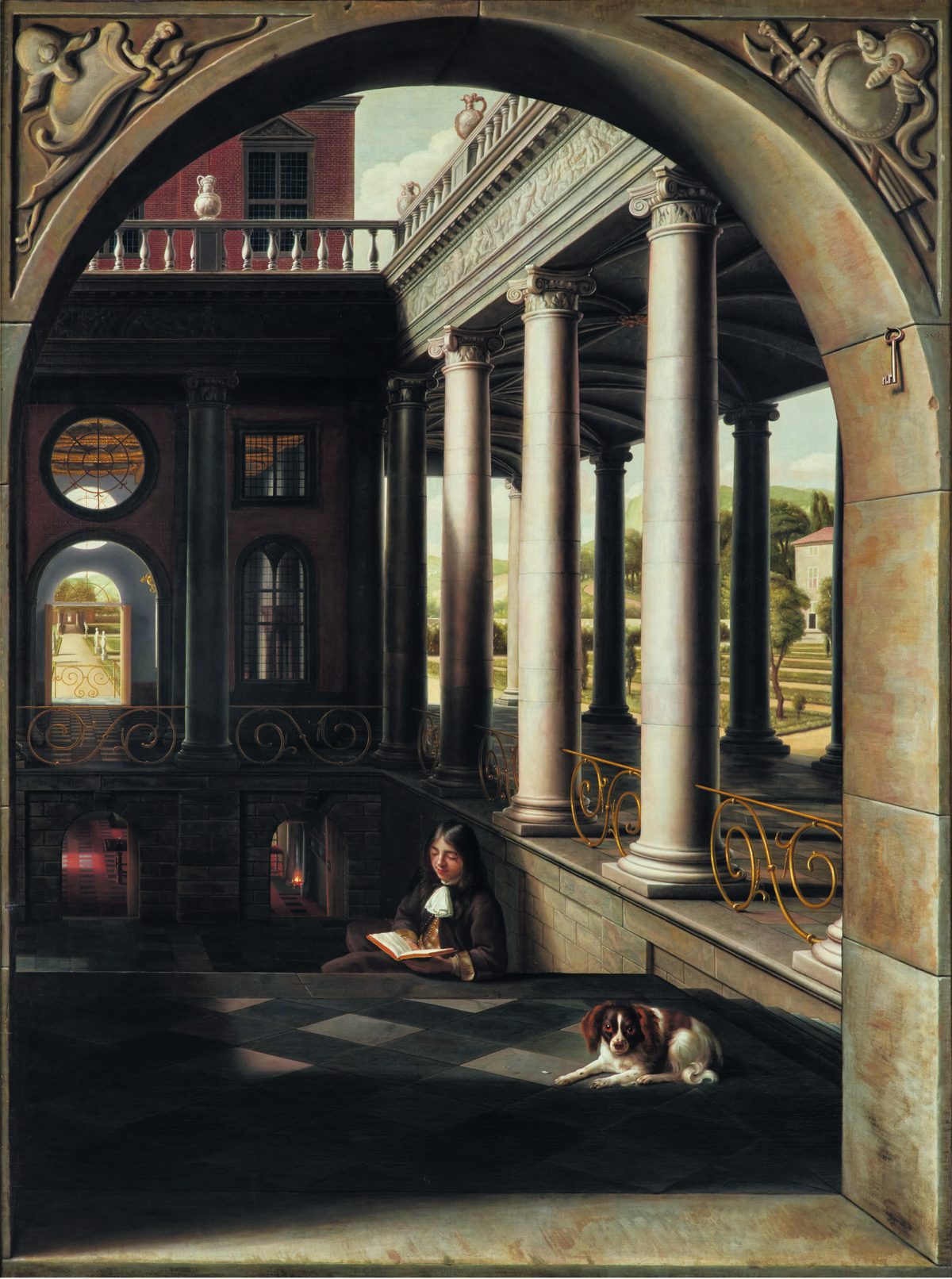 Samuel van Hoogstraten - Perspectiefstuk met een lezende jongeman in een renaissancepaleis - 1662-1667