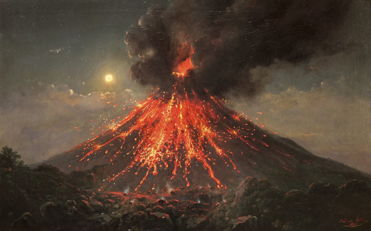 Saleh Raden - Vulkaan Merapi, uitbarsting bij nacht - 1865