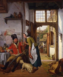 Abraham van Strij, Interieur met een soldaat in een dienstmeid