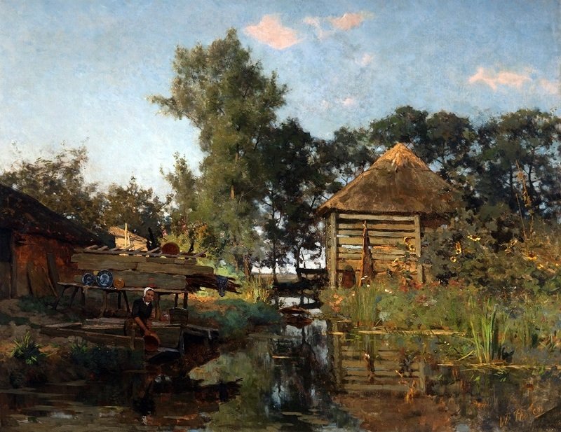 Willem Bastiaan Tholen - Vrouw bij schotelbank in Giethoorn - 1880-1885