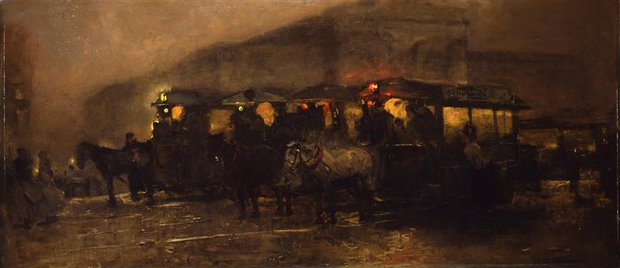 Plein bij avond geschilderd door George Hendrik Breitner in 1890. Te zien in Dordrechts Museum.